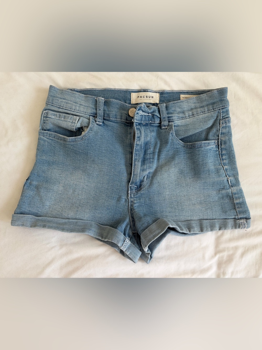 PacSun Light Wash Denim High-Rise Rolled Hem Shorts